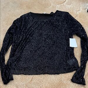 Lucky Brand Sparkling Black Long Sleeve Top